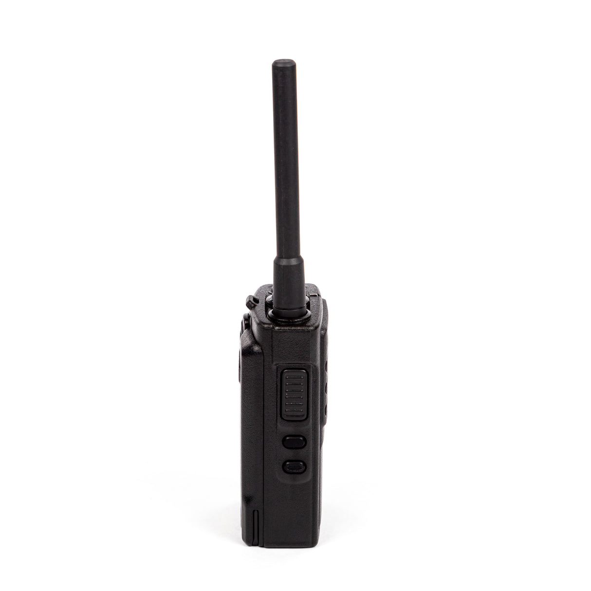 Linker zijde van de Dynascan DV11 portable digitale UHF transceiver met DMR