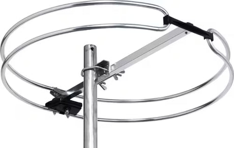 Omnidirectionele FM-antenne gemonteerd met een klem aan een antennemast
