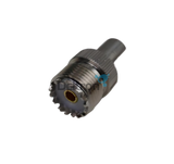 Adapter van FME-Male naar UHF-Female (SO-239) met vergulde aansluitingen, hier zie je de UHF-Female kant