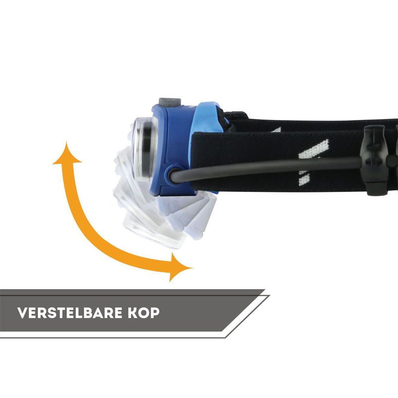 Favour_H1532 hoofdlamp met richtbare lichtbundel, instelbaar tot 250 lumen en voorzien van een bewegingssensor en een rode achterlicht