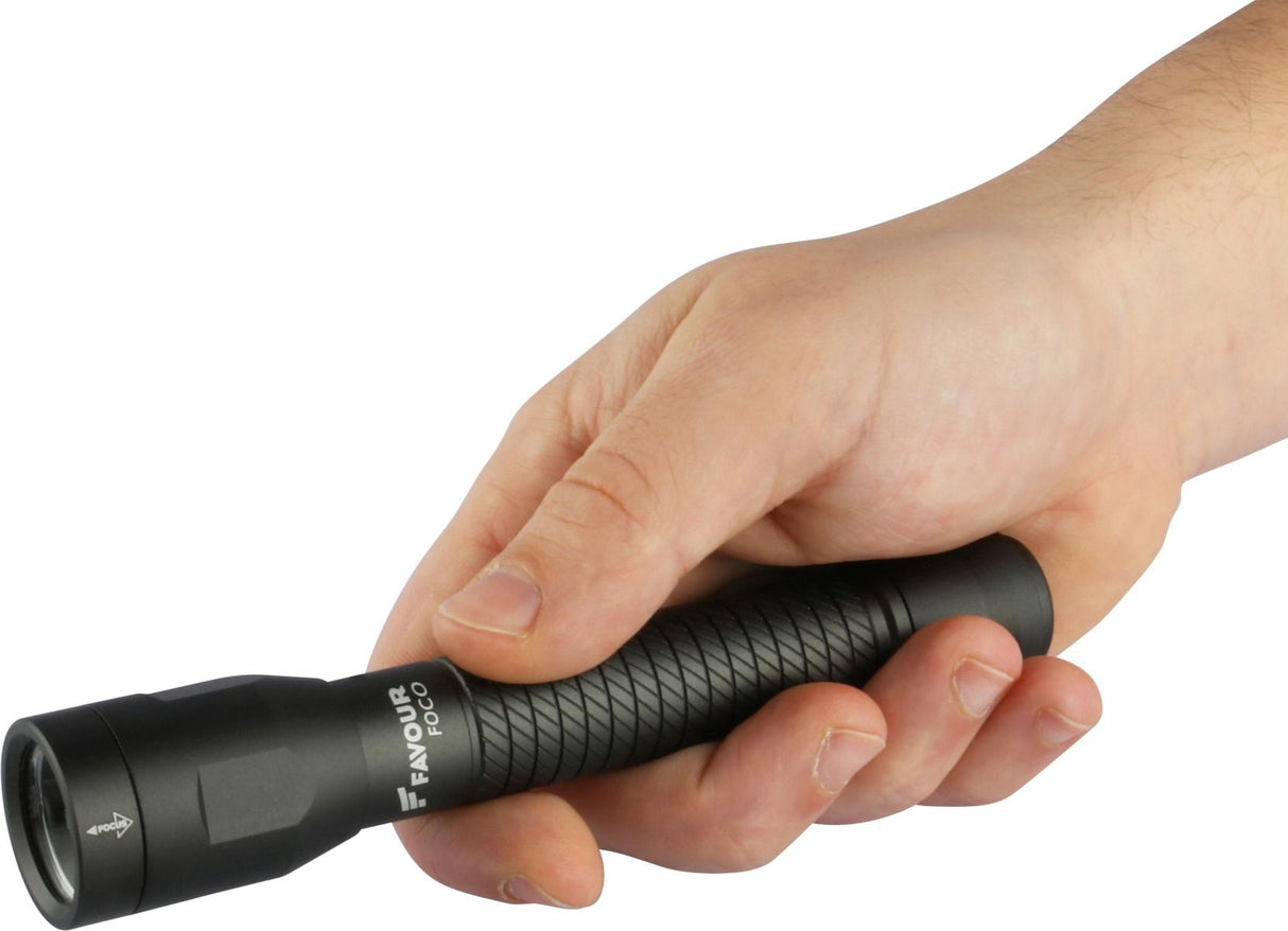 Favour Foco T1921 compacte zaklamp instelbaar van 30 tot 370 lumen, val bestendig tot 2 meter en IP66 water en stof bestendig