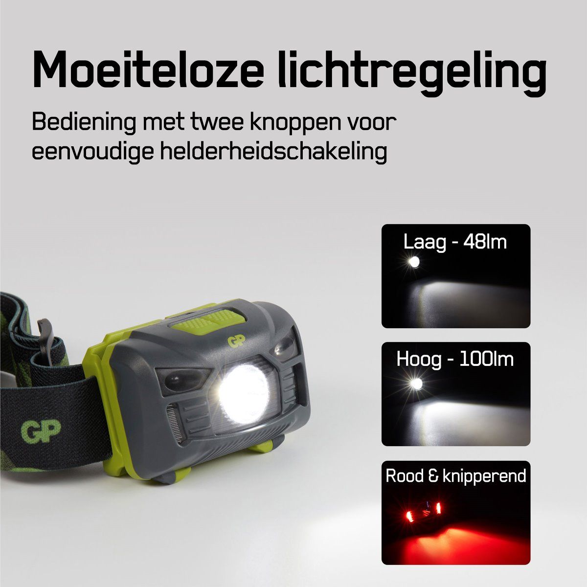 Lichtinstellingen van de GP CH34 hoofdlamp met sensor