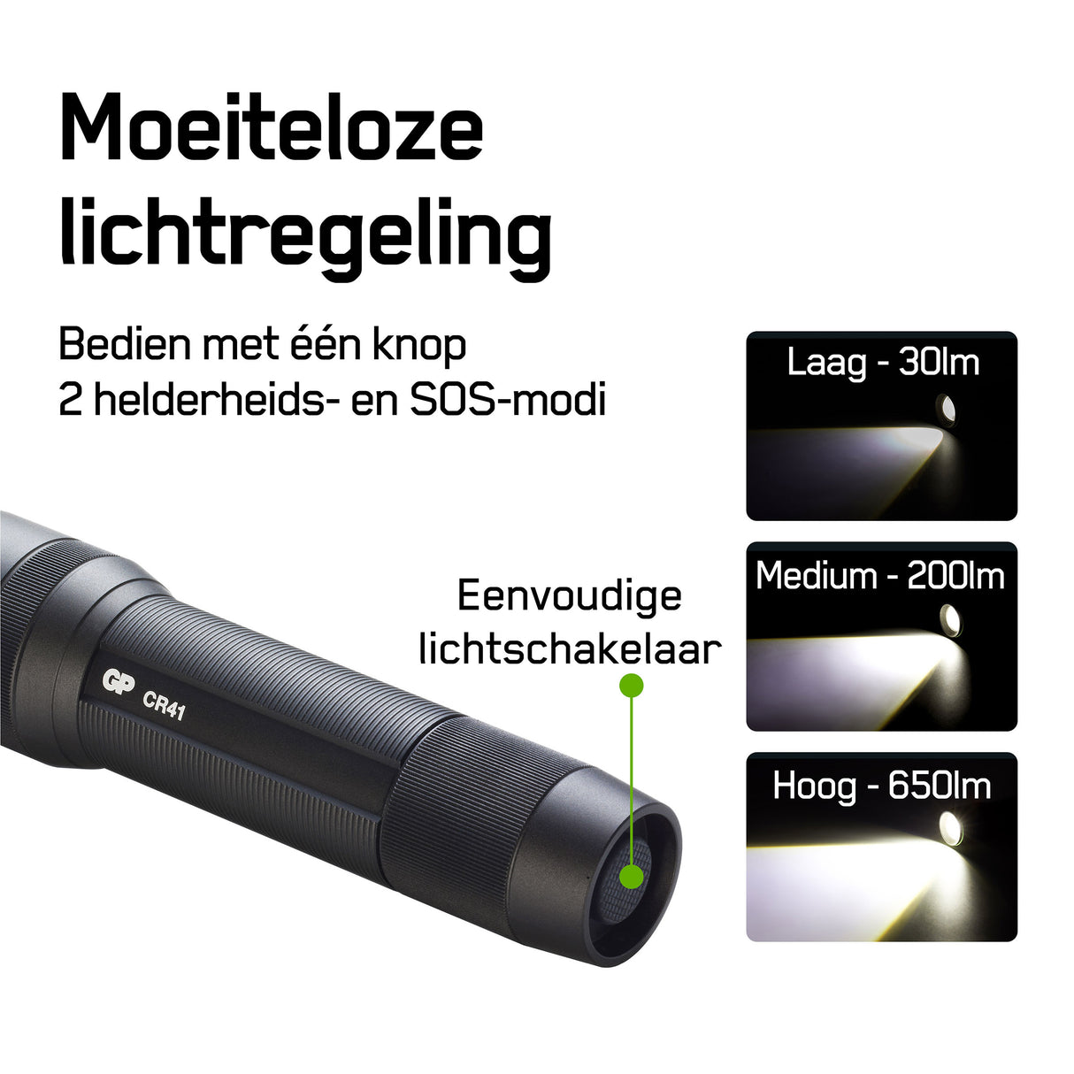 GP CR41 zaklamp 650 lumen met 3 instelbare lichtmodi waaronder een SOS modi