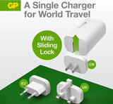 GP wereldlader met drie meegeleverde adapters voor EU, UK en CN