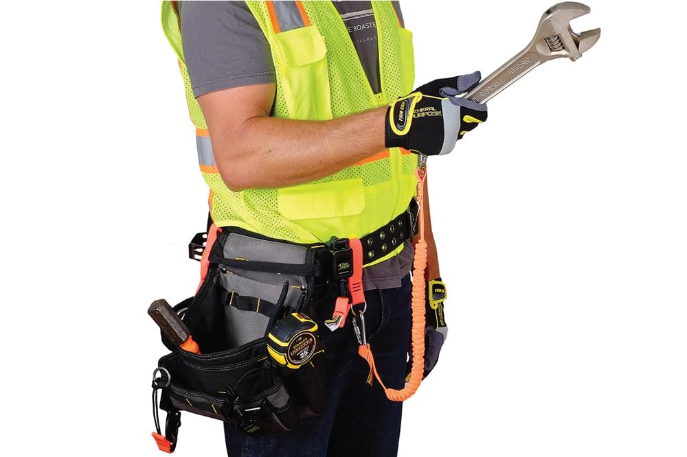 Gearkeeper tooltethers voor het veilig werken op hoogte, ter voorkoming dat gereedschap van grote hoogte naar beneden valt