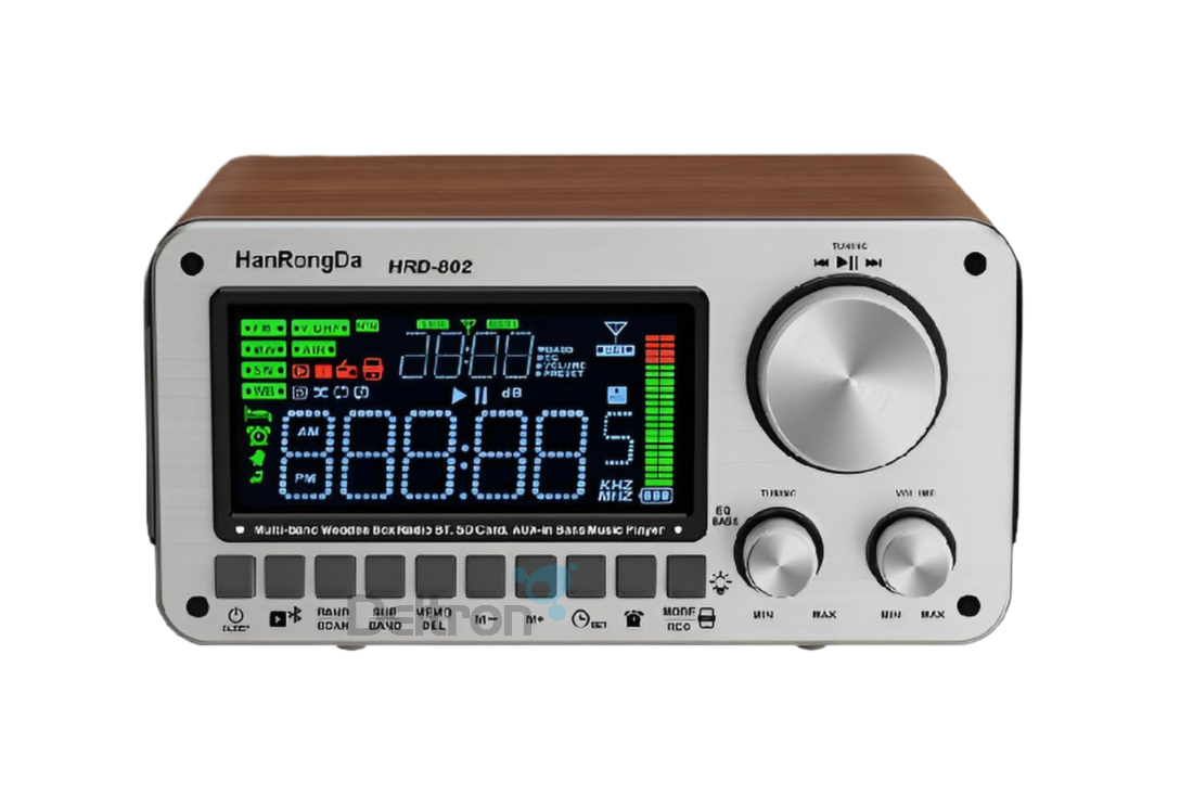 Hanrongda HRD-802 W3 multiband noodradio en wereldontvanger met Groot helder display, eenvoudige bediening, Bluetooth 5.2 en een SD-kaart sleuf