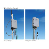 Icom AH-6 automatische antenne tuner gemonteerd aan een 50 ohm antenne en aan een long wire antenne