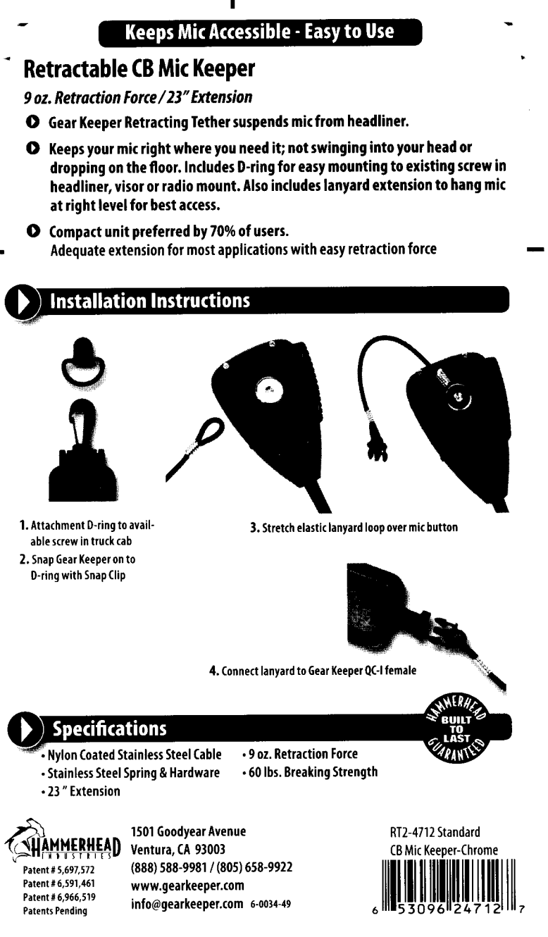 Instructies voor het gebruik van de Gear Keeper RT2-4712 microfoon retractor