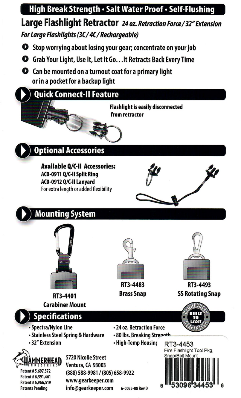 Instructies voor het gebruik van de Gear  Keeper RT3-4453 retractor voor grote zaklampen 