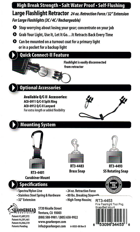 Instructies voor het gebruik van de Gear  Keeper RT3-4453 retractor voor grote zaklampen 