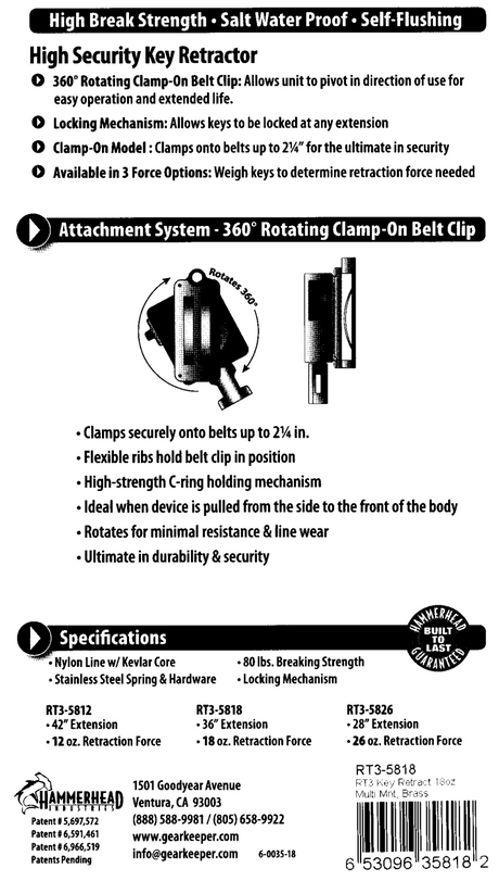 Instructies voor het gebruik van de Gear Keeper RT3-5818 retractor met beveiligde roterende riemclip