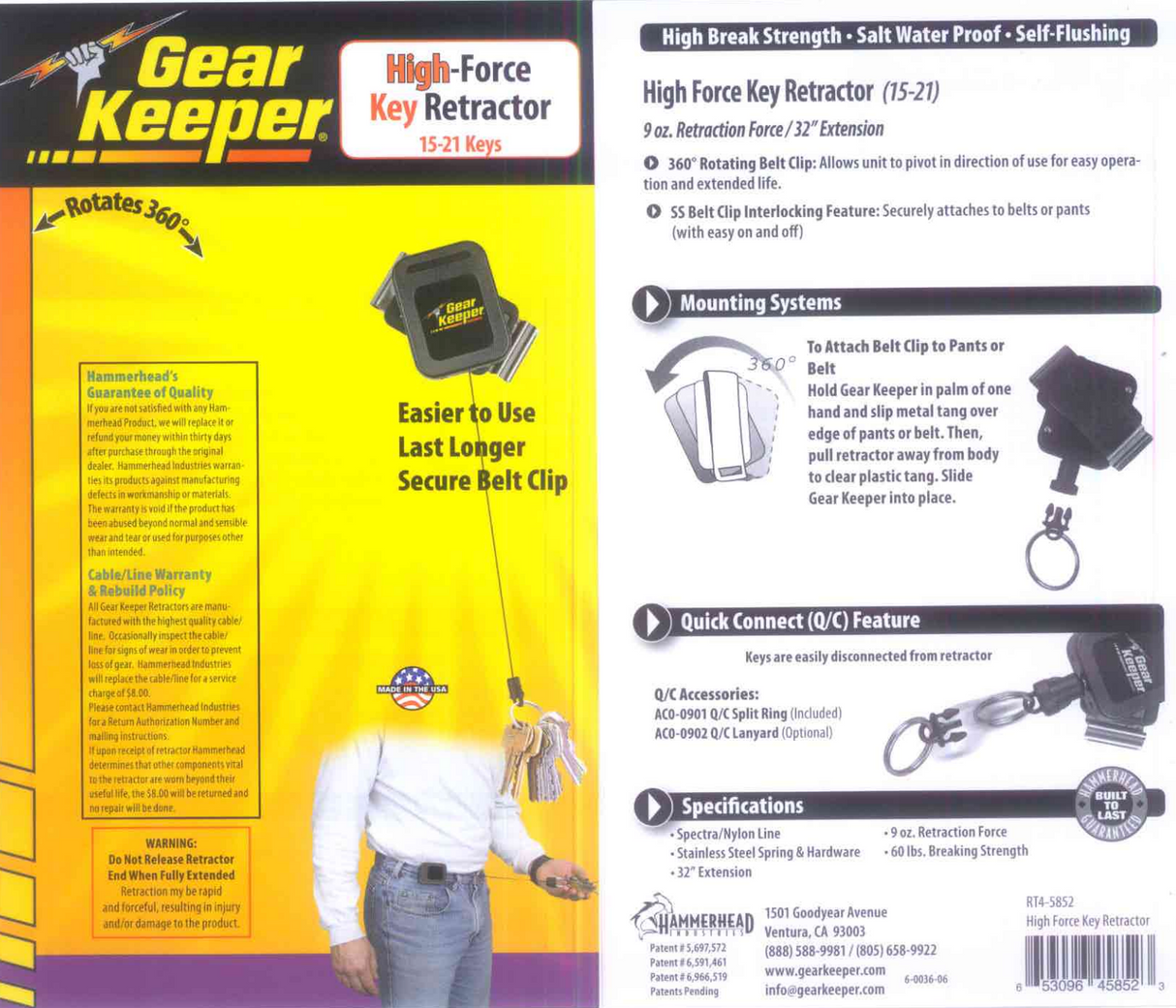 Instructie voor het gebruik van een Gear Keeper RT4-5852 retractor voor sleutels, id-badge en toegangspas