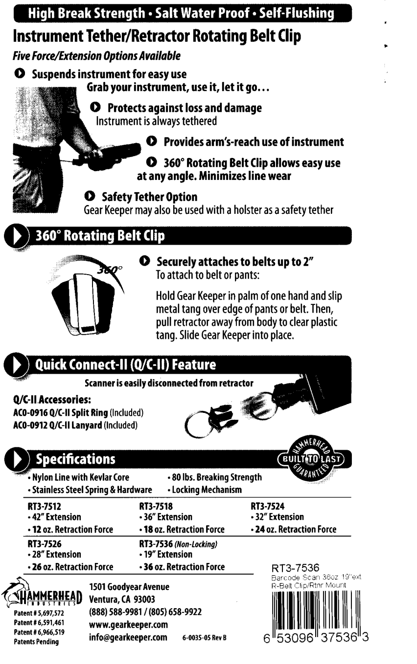 Instructies voor gebruik van de Gear Keeper RT3-7536 retractor