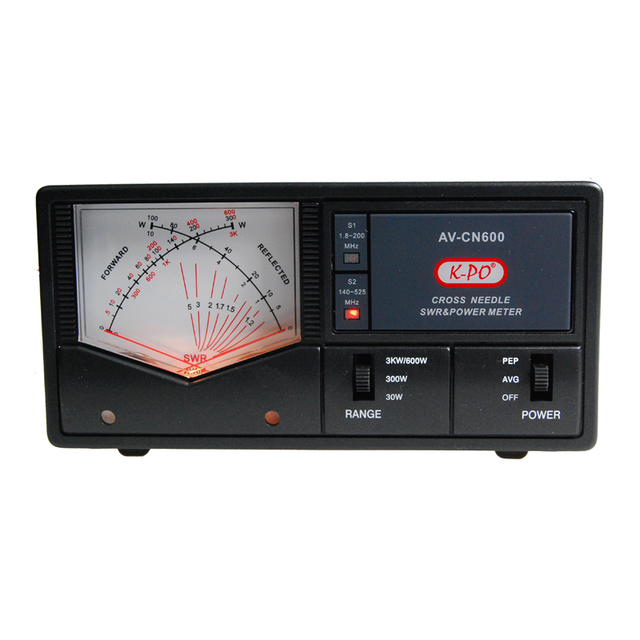 K-PO AV-CN600 SWR en Watt meter met kruisnaald display geschikt voor 1.8-160MHz en 140-525MHz