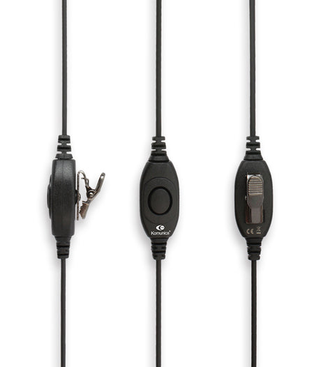 Close-up PTT-knop op de Komunica PGM-20-K  headset met 2-Pin Kenwood aansluiting