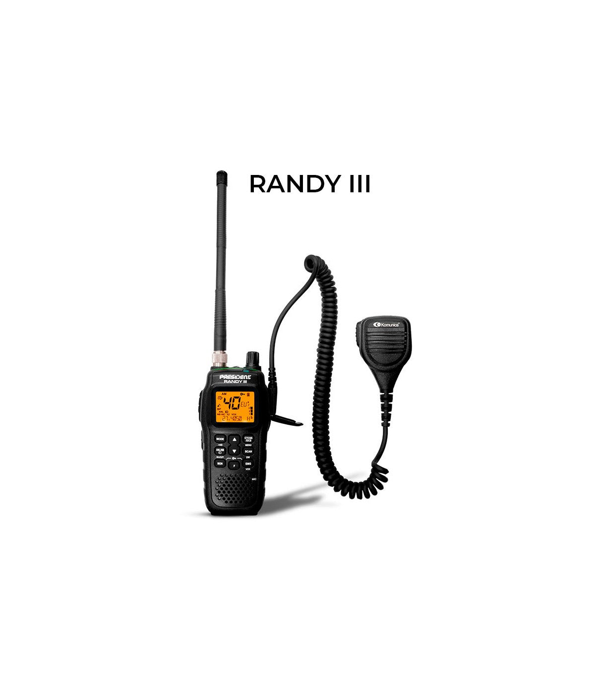 Komunica PWR-6201 (S) speaker microfoon aangesloten op een President Randy-3 27MC portofoon