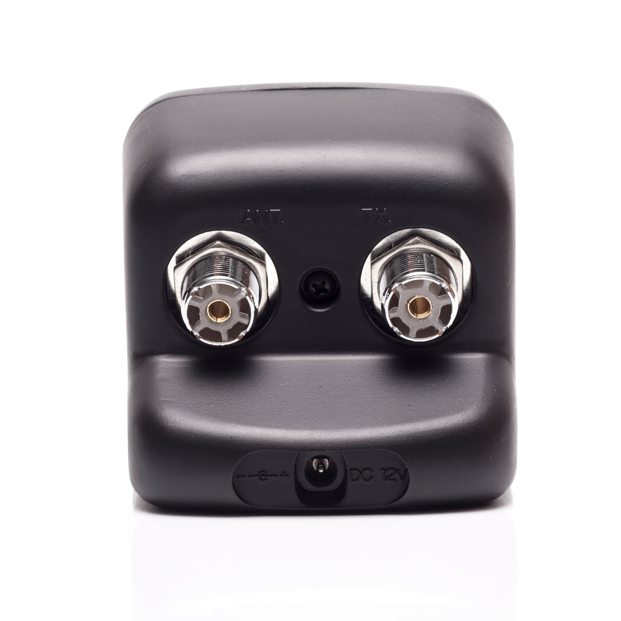 Achterkant van de Komunica SX-20 SWR en Watt meter met PL-aansluiting