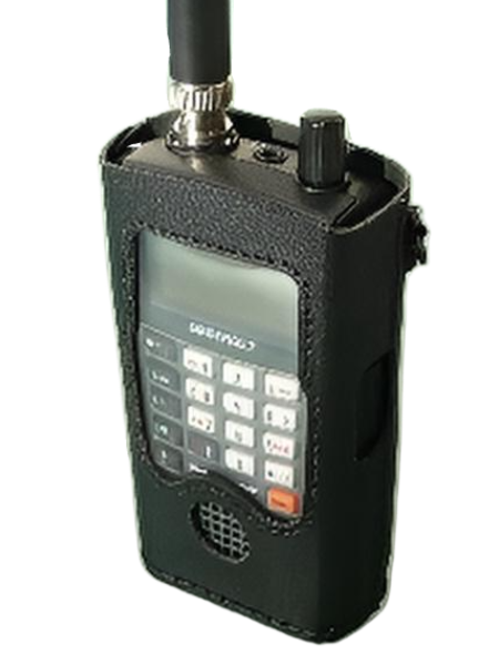 Echt lederen scannertasje voor de Uniden UBCD160DN met uitsparingen voor de speaker en bedieningstoetsen