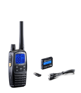 Midland G7 EVO vergunningsvrije PMR446 portofoon met meegeleverde USB-adapter, USB-kabel en accu