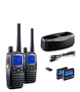 Midland G7 EVO duo pmr446 portofoonset met meegeleverde usb-kabel, accu's, usb-adapter en dubbele bureaulader