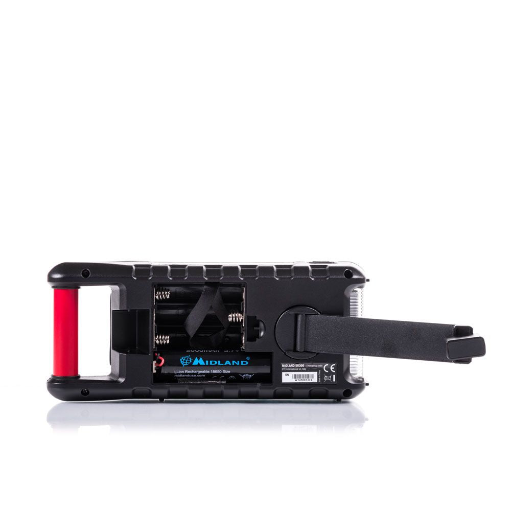 uitgeklapte draaislinger om de Midland ER300 noodradio mee op te laden 