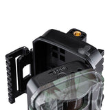 Midland wild camera van bovenaf gezien met bevestiging voor tripod, microfoon en knoppen