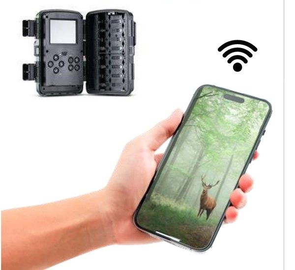 Opnames van de Midland wild camera C1622 op een smartphone te zien