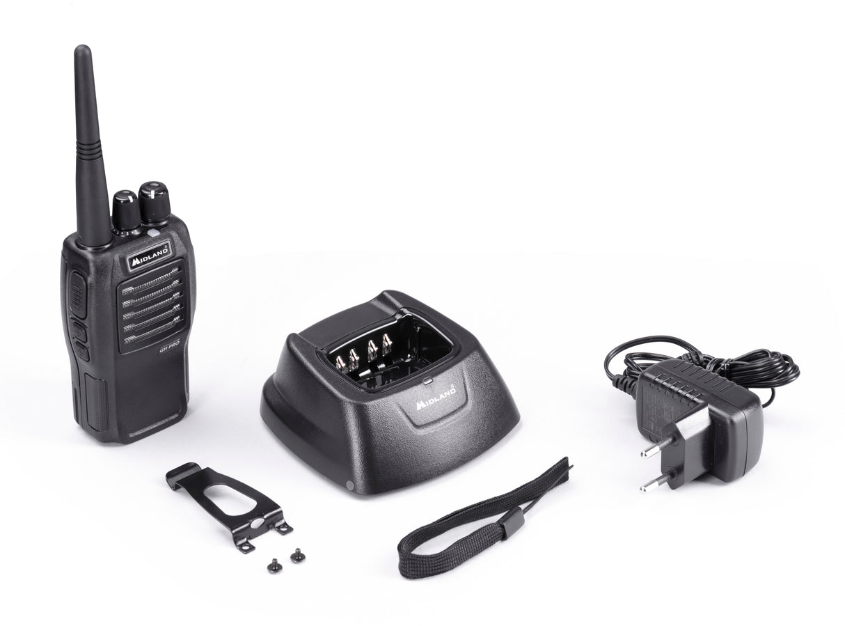 Midland G11 Pro PMR446 portofoon met meegeleverde accessoires