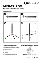 Uitleg en instructies voor de Komunica Mini Tripod met universele camera draad aansluiting