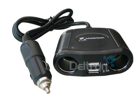 Mobile Spec MS431USB 12V sigaretaansteker hub met twee USB-poorten en twee sigaretaansteker aansluitingen
