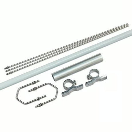 1,5 meter lange fiberglas VHF antenne met radials en mastbeugels
