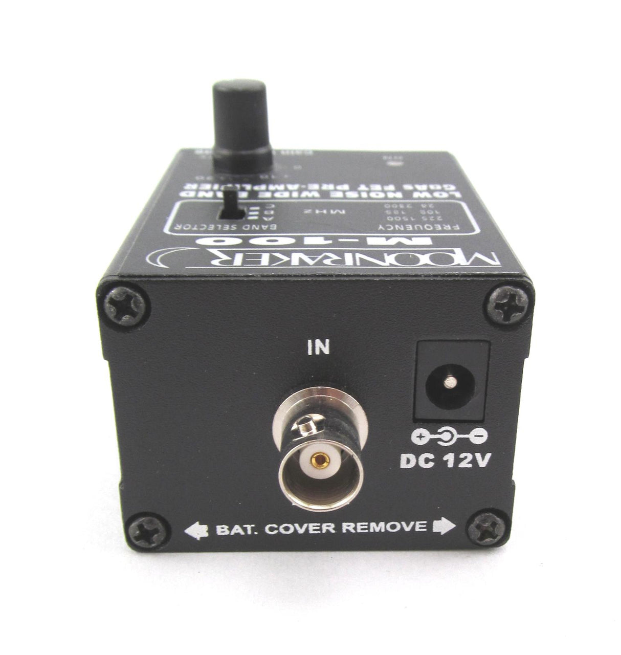 Moonraker M-100 breedband voorversterker zijkant DC 12V