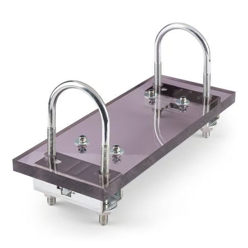 Paalhouder met v-bolts en schroeven waarmee je draadantennes en dipoolantennes kunt bevestigen aan een mast of paal tot 50mm  