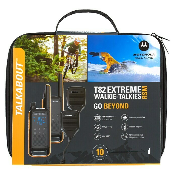 Motorola T82-Extreme RSM vergunningsvrije PMR446 walkie talkie set in opbergtas inclusief accessoires zoals twee remote speakermicrofoons