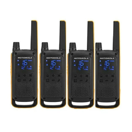 Motorola T82 Extreme portofoons emt blauw verlicht display en behuizing in de kleuren zwart met geel