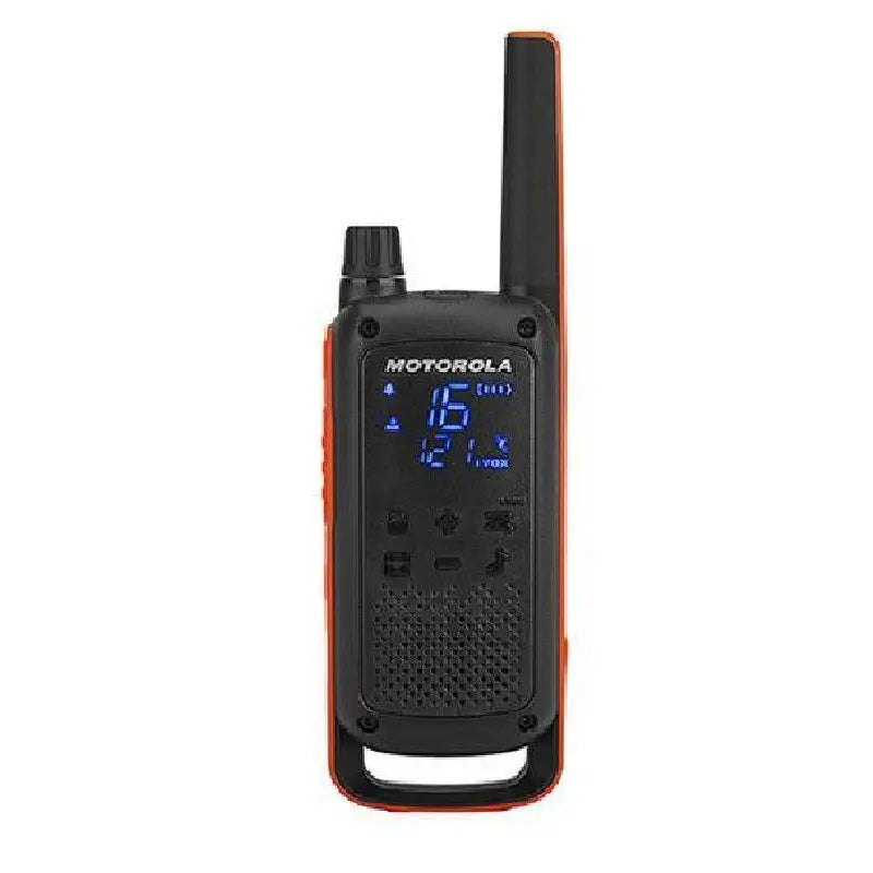 Motorola T82 PMR446 portofoon met kanaal 16 blauw verlicht op het display