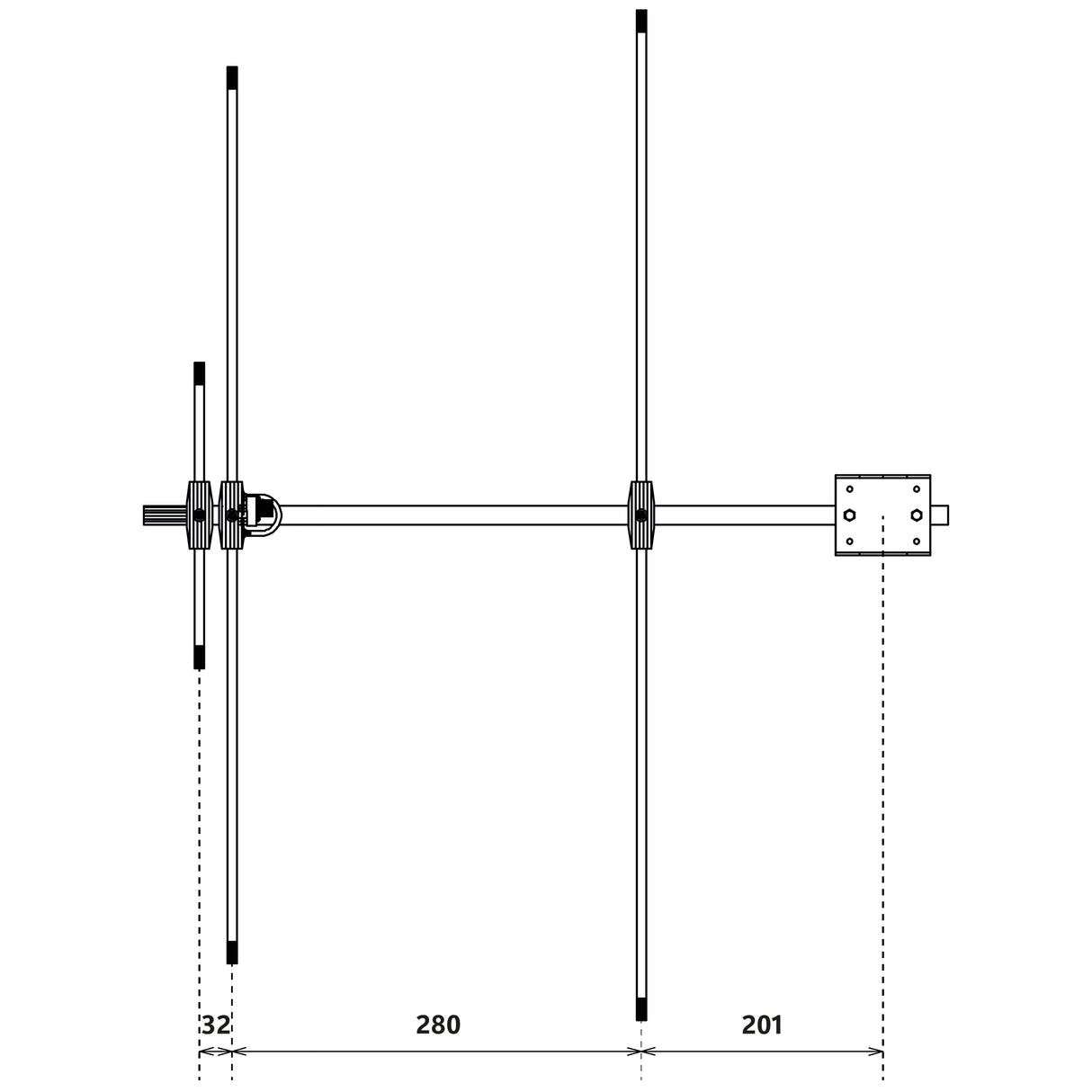 Afmetingen van de elementen van de Nagara DO-283 high gain UHF/VHF yagi antenne