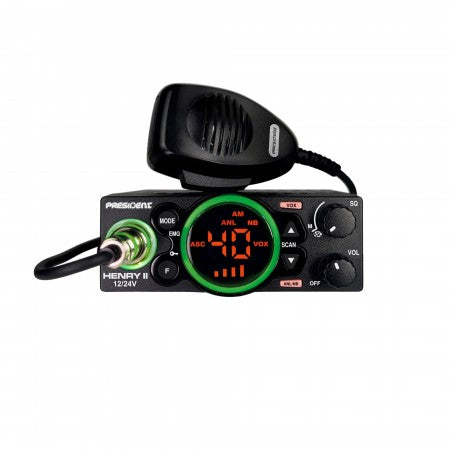 President Henry-2 27MHz CB transceiver met groene display ring en oranje weergave