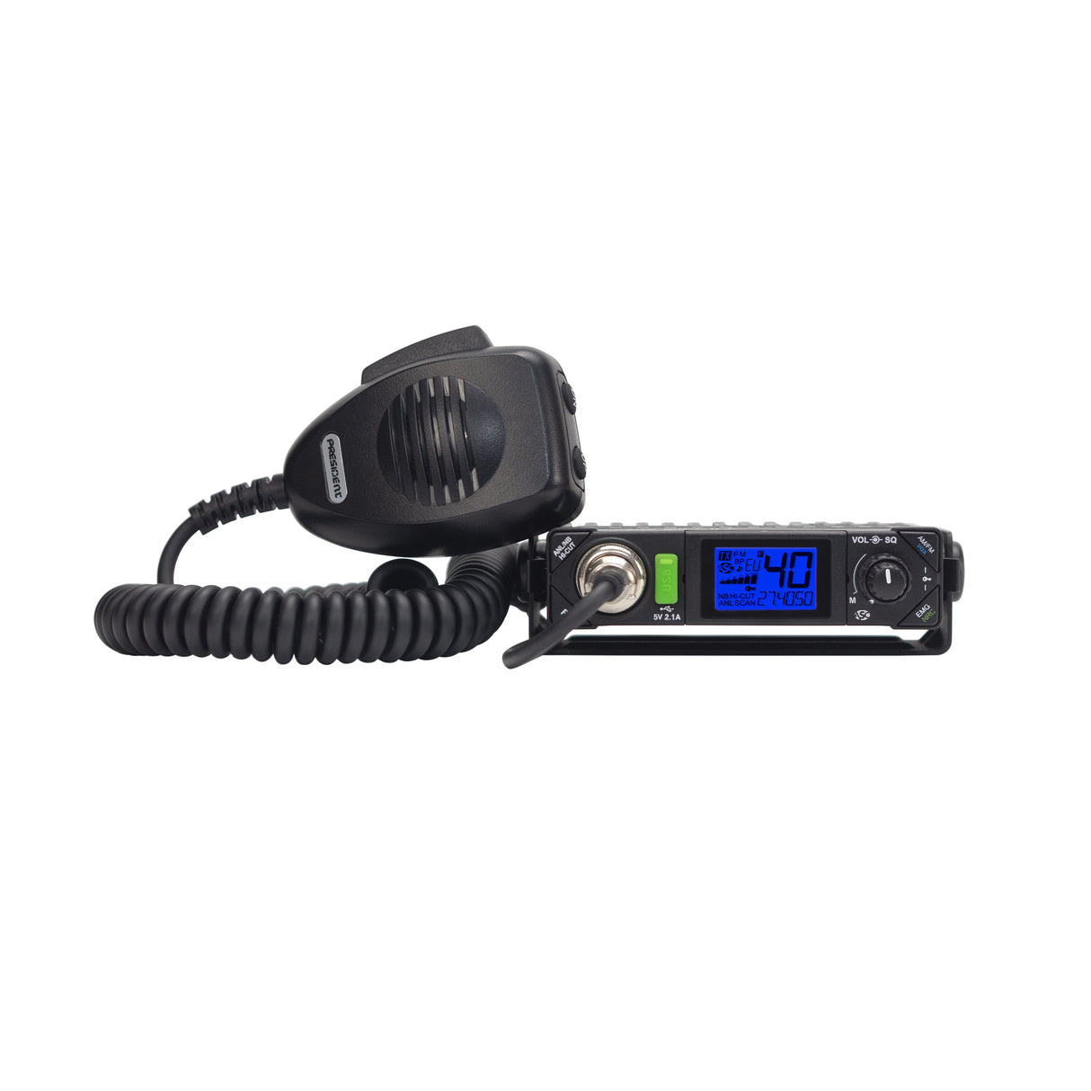 President Bill-2 plus 27MC radio met handmicrofoon en kobaltblauwe display verlichting