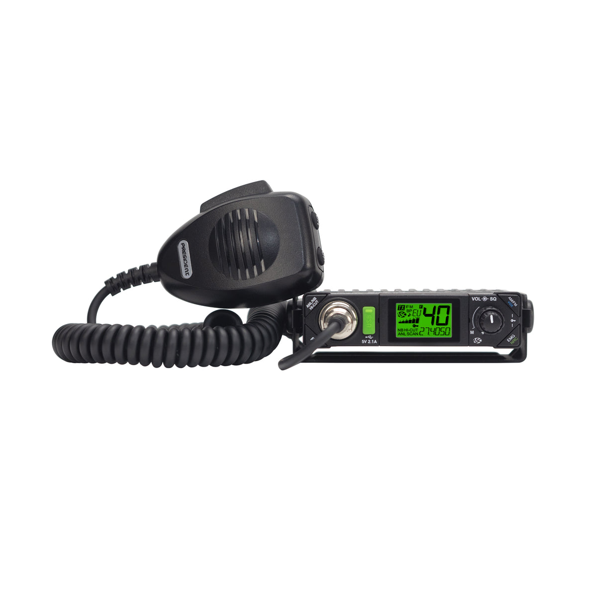 President Bill-2 Plus 27MHz CB radio met handmicrofoon en groene display verlichting