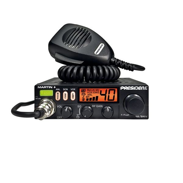 President Martin Plus 27MHz CB transceiver met oranje displayverlichting