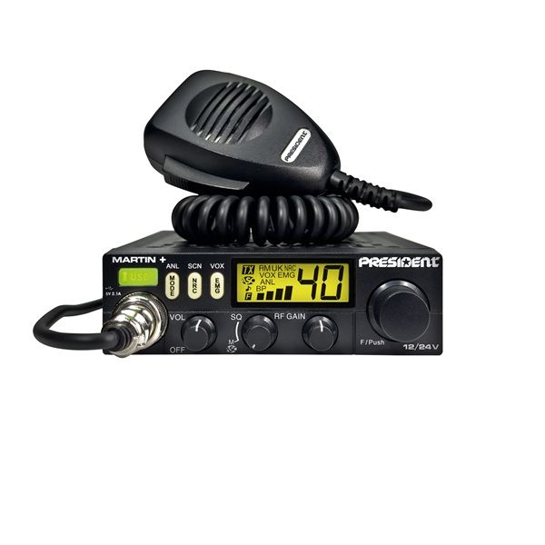 President Martin Plus 27MHz transceiver met gele display verlichting en handmicrofoon