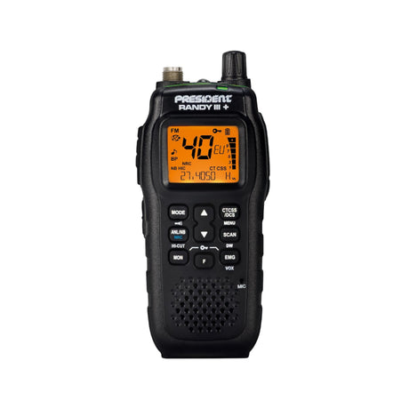 President Randy III+ 27MHz portofoon met oranje display en informatie weergave