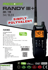 Flyer van de President Randy-3 Plus TXPR613 27MC portofoon met alle belangrijke kenmerken en functies