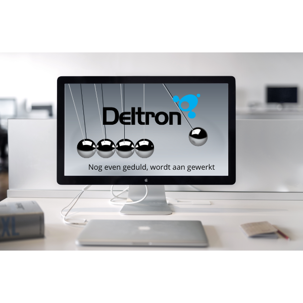 Deltron logo op een computerbeeldscherm