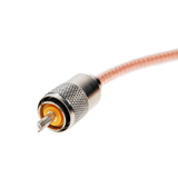 Close-up van de PL-259 (UHF-Male) connector aan een RG8 tussenkabel van 90cm 