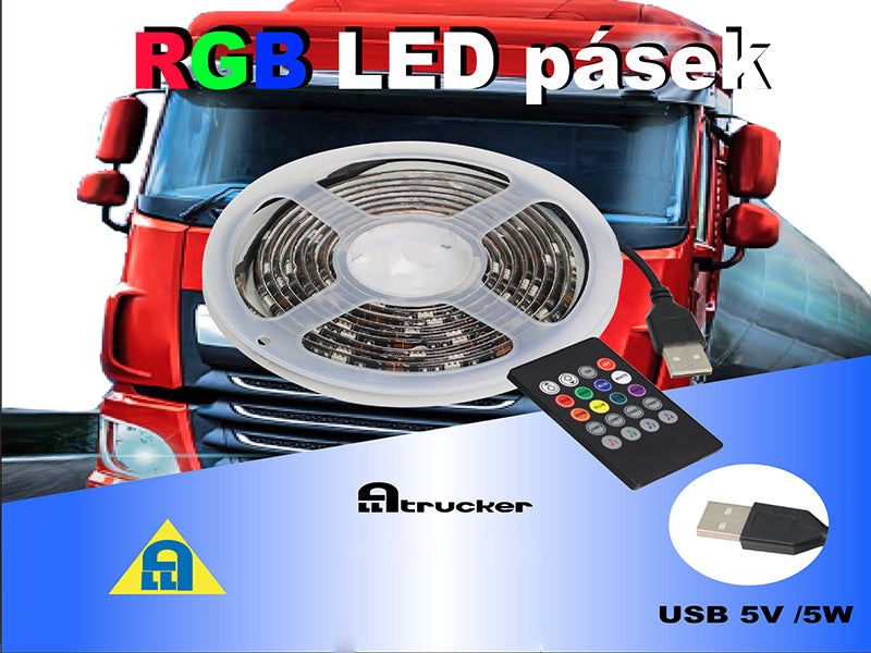 RGB ledstrip 200cm met USB-aansluiting voor vrachtwagen, auto, camper, tractor en andere voertuigen