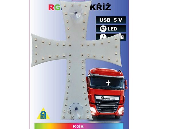 RGB Led kruis met 3 meter lange USB-kabel van 5V voor in je vrachtwagen, auto of camper