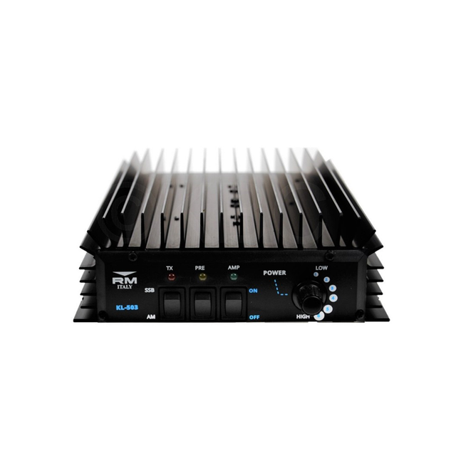 RM KL-503 lineaire versterker voor frequenties van 25 tot 30 MHz, een maximaal ingangsvermogen van 6W AM/FM en 12V SSB/CW