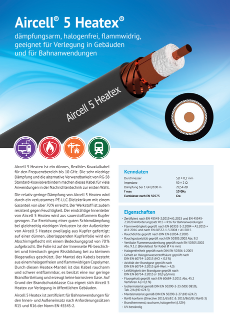 Datasheet van de SSB Aircell-5 Heatex coaxkabel